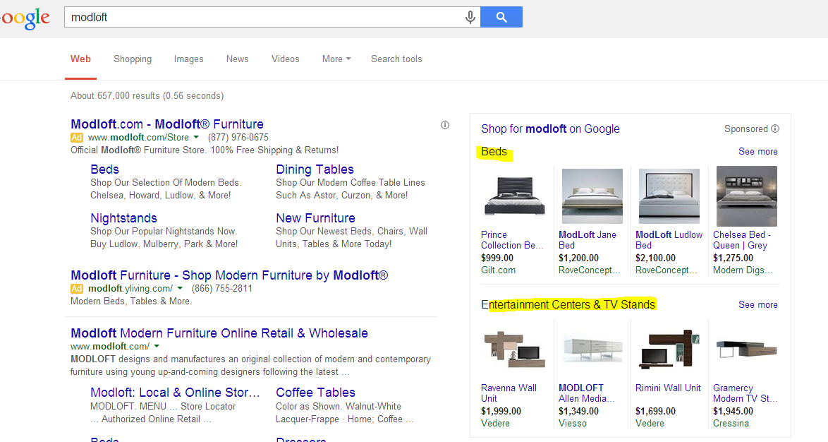 Google Shopping search test 