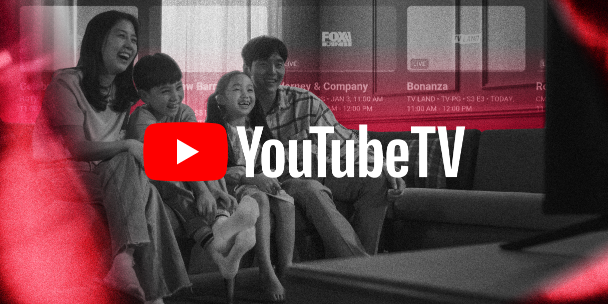 family on couch with youtube tv logo overlay