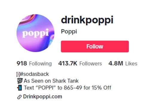  screenshot of Poppi’s Tiktok page with #sodasback hashtag