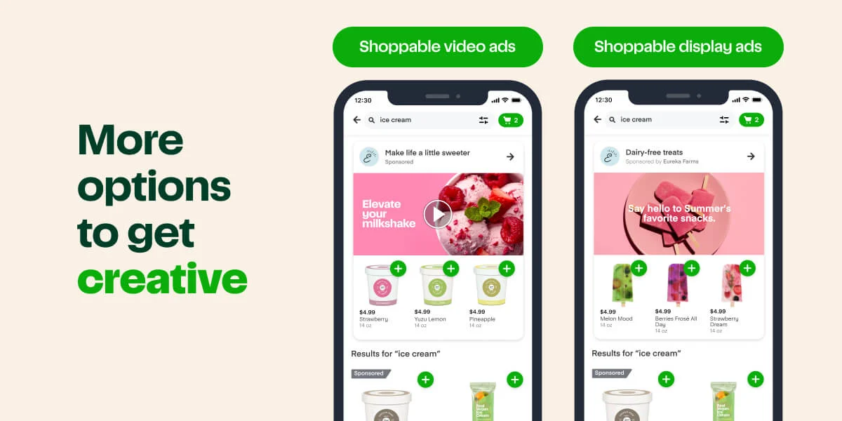 Example of Instacart's Shoppable Display and Shoppable Video ads