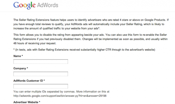 Seller Ratings Extensions for Adwords