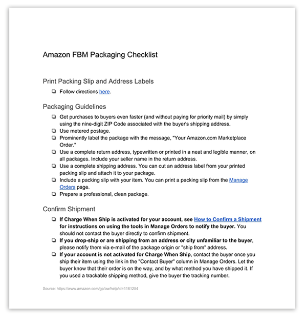 Amazon FBM Packaging Checklist