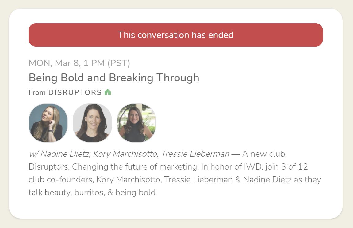 Being Bold and Breaking Through Clubhouse Disruptors Chat
