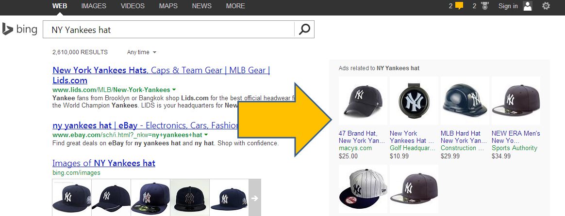 Bing Product Ads in search 