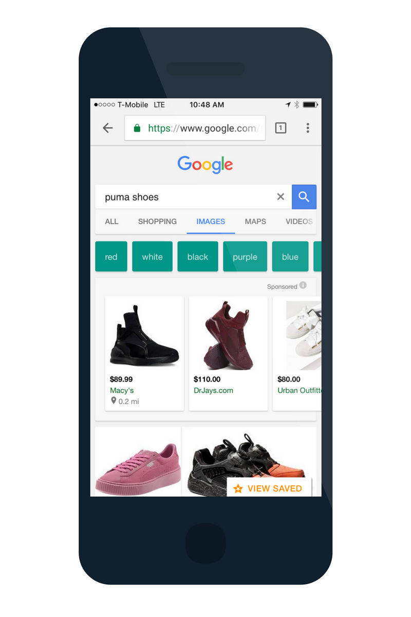 google shoping mobile ad on image tab