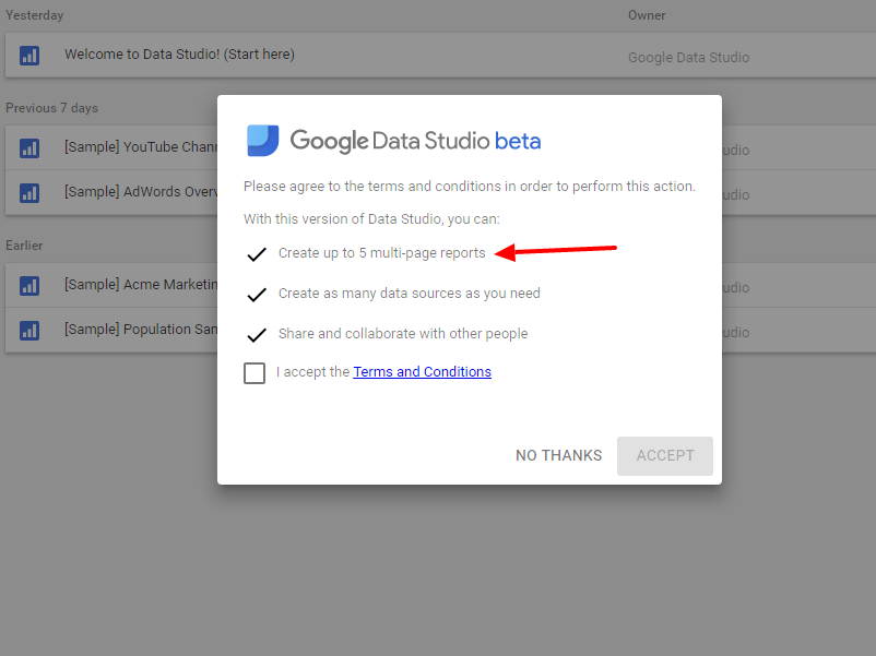 Google Data Studio free version
