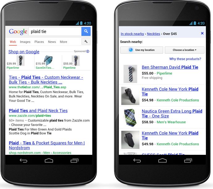 Google Shopping on mobile example