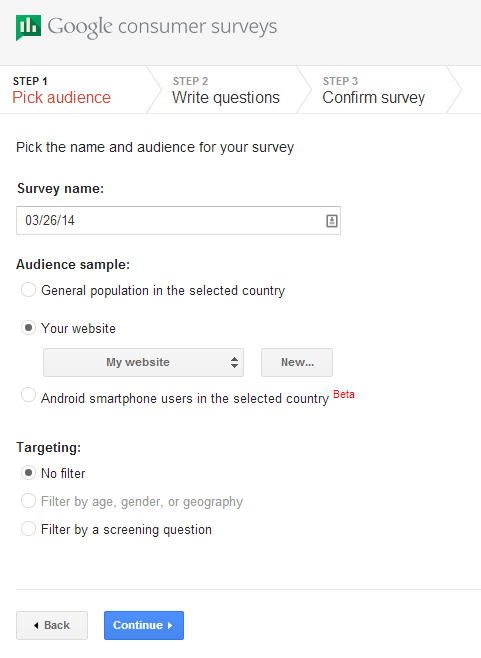 Google consumer surveys setup