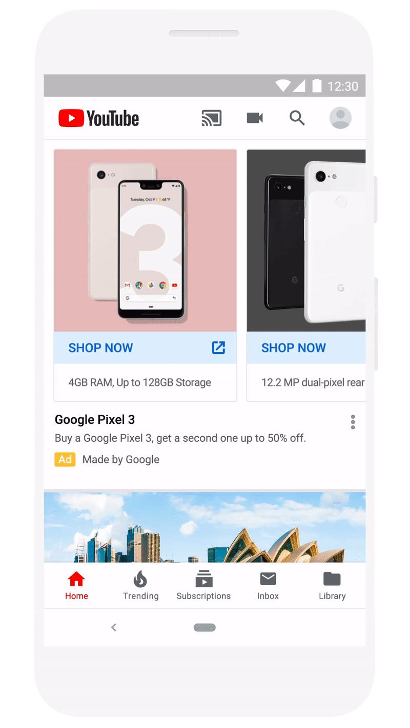 Example of Google Discovery Ads on YouTube home feed
