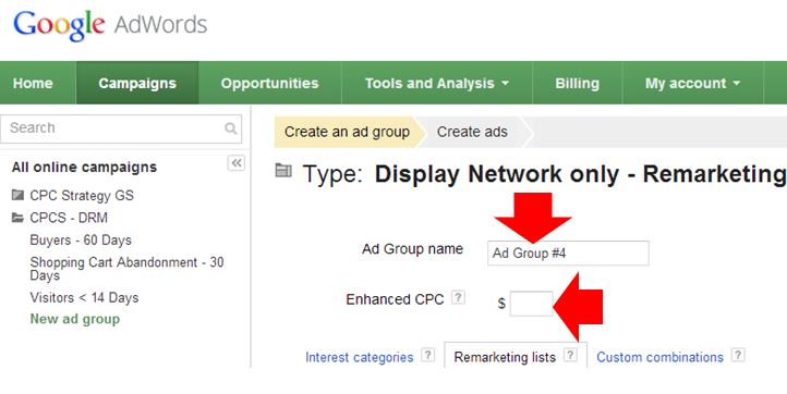 Google Dynamic Remarketing Ad group name and bids