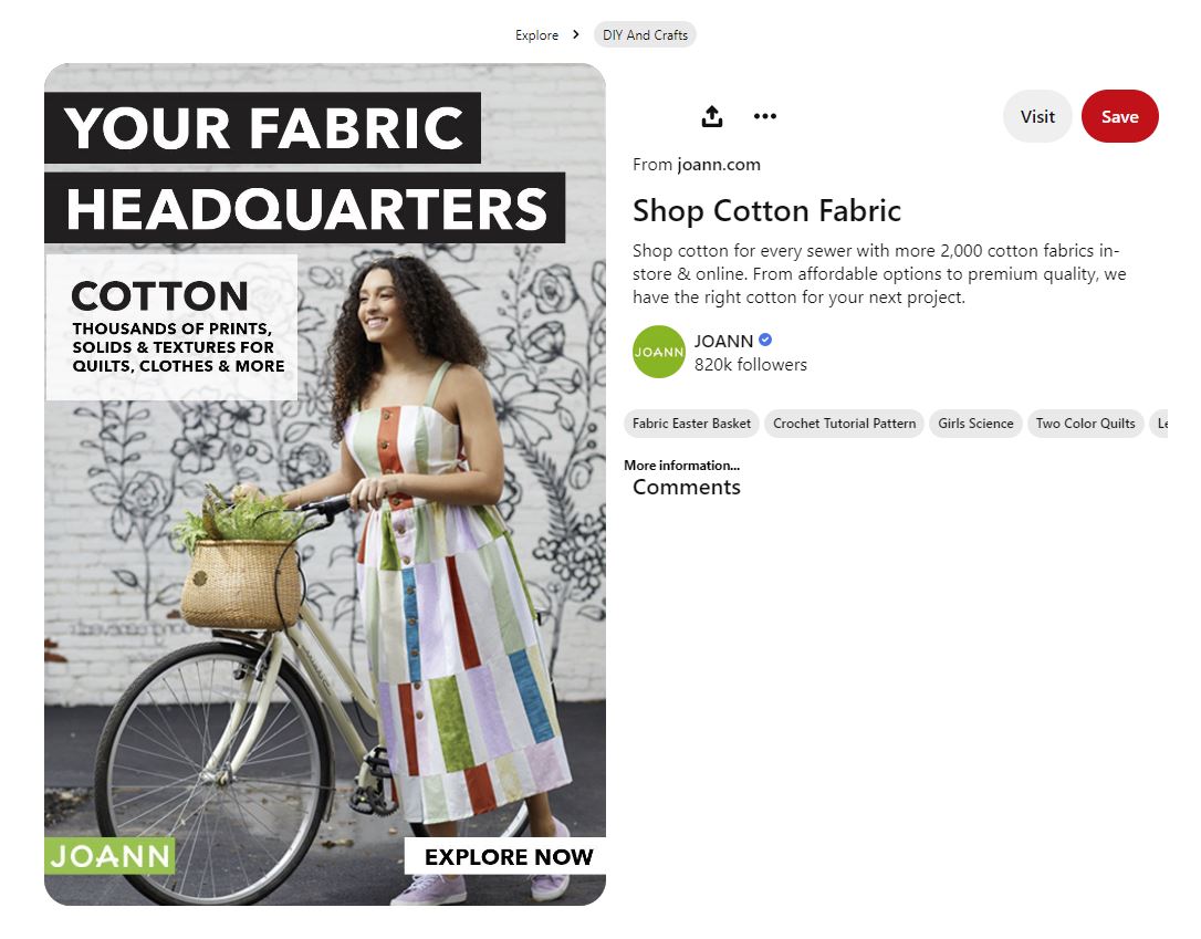 JOANN Your Fabric Headquarters Pinterest ad example