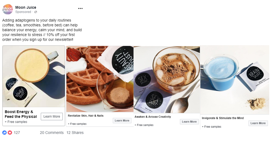 moon juice direct to consumer brand facebook ads