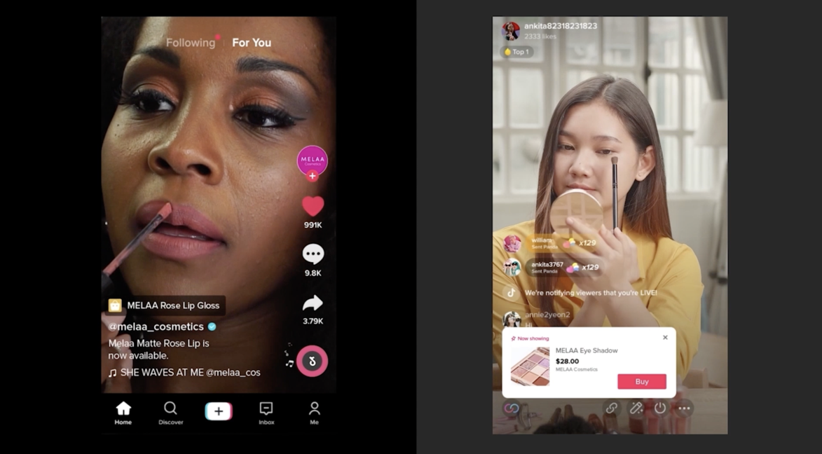 Example of social commerce using TikTok ads with product tagging