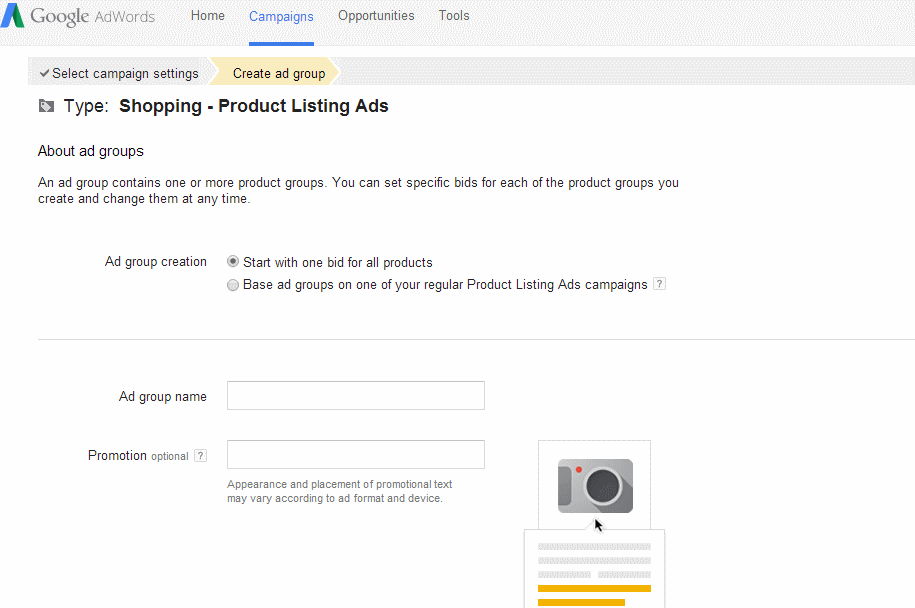 AdWords Shopping campaigns settings 