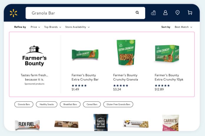 Screenshot of Sponsored Brands advertisement for Farmer’s Bounty on Walmart Marketplace