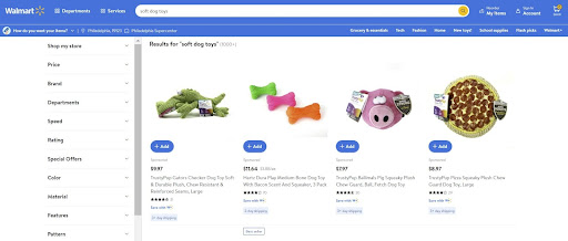 Walmart Search Results Page for soft dog toys