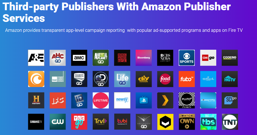 image showing amazons publisher network of fire tv apps