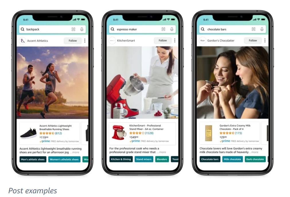 Examples of Amazon Posts on mobile.