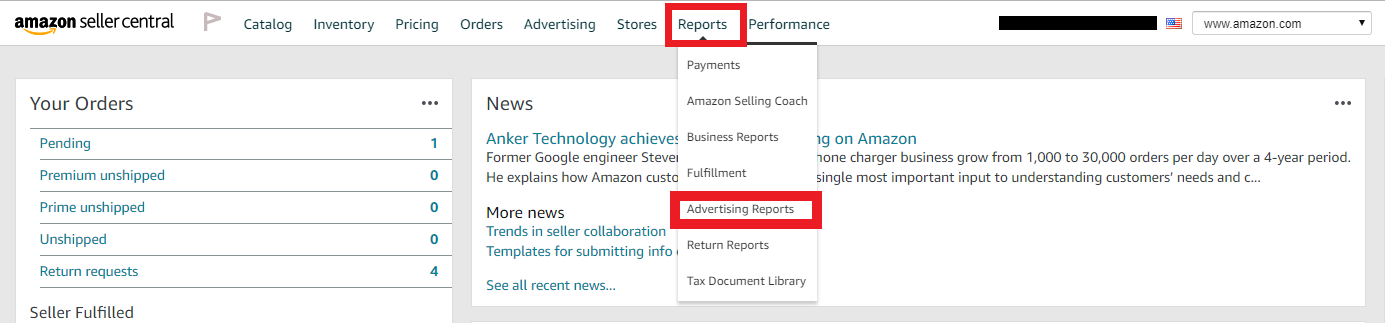 example of downloading the amazon search term report