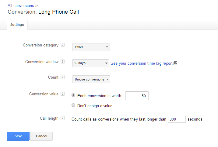 AdWords mobile click to call conversion type 