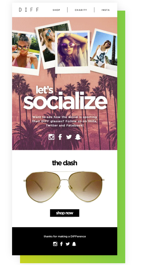 case study of diff eyewears email list growth with picture of example email