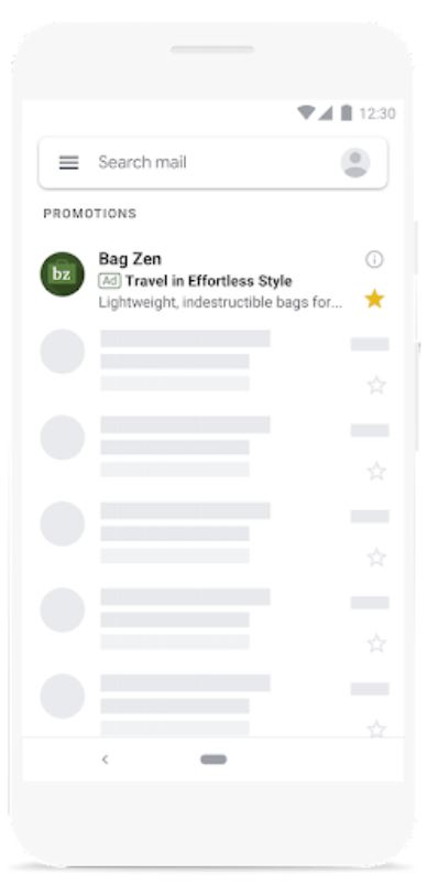 example of Google Discovery Ad for Bag Zen in Gmail Promotions Feed