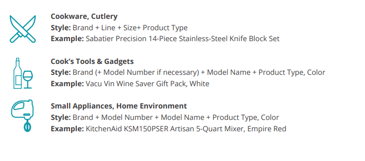 example of different Amazon style guidelines for product titles