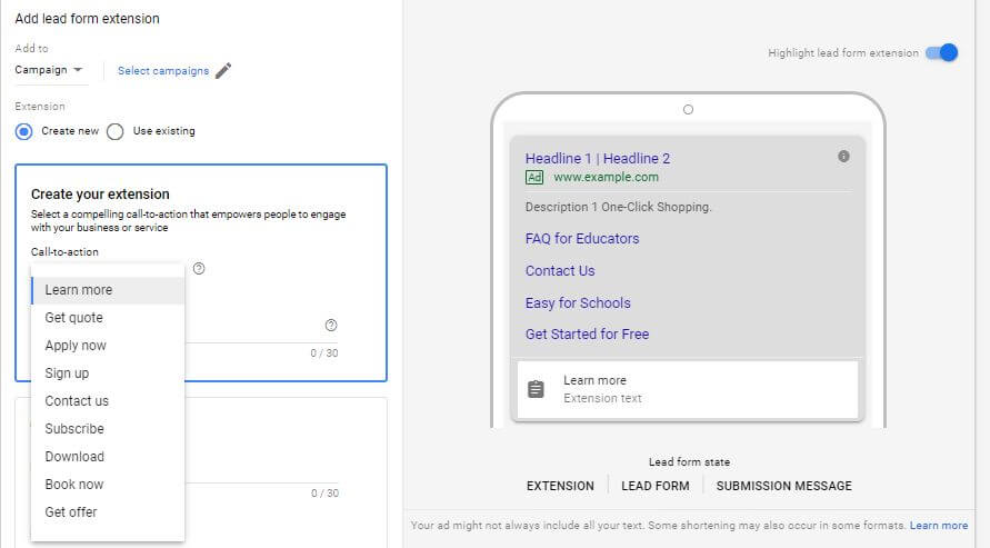 google-ads-lead-form-extension-call-to-action