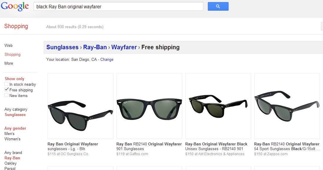 google-shopping-ray-ban-listing-free-shipping