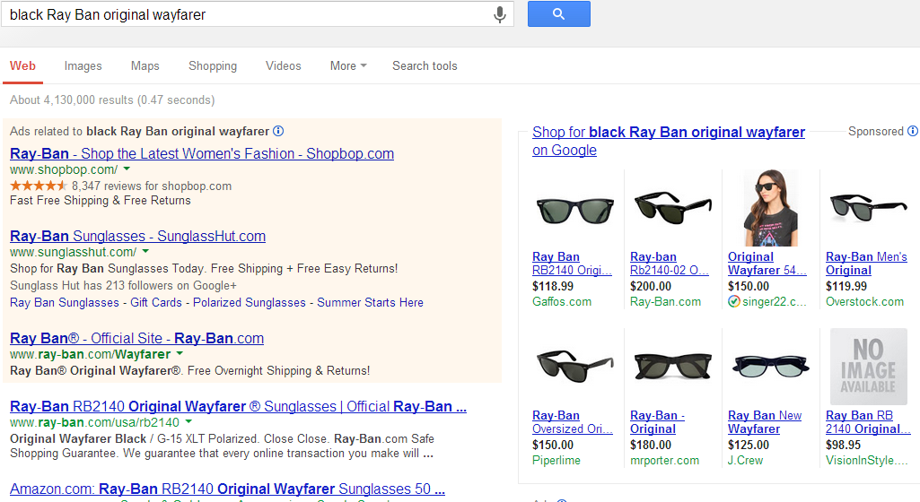 google-shopping-ray-ban-listing