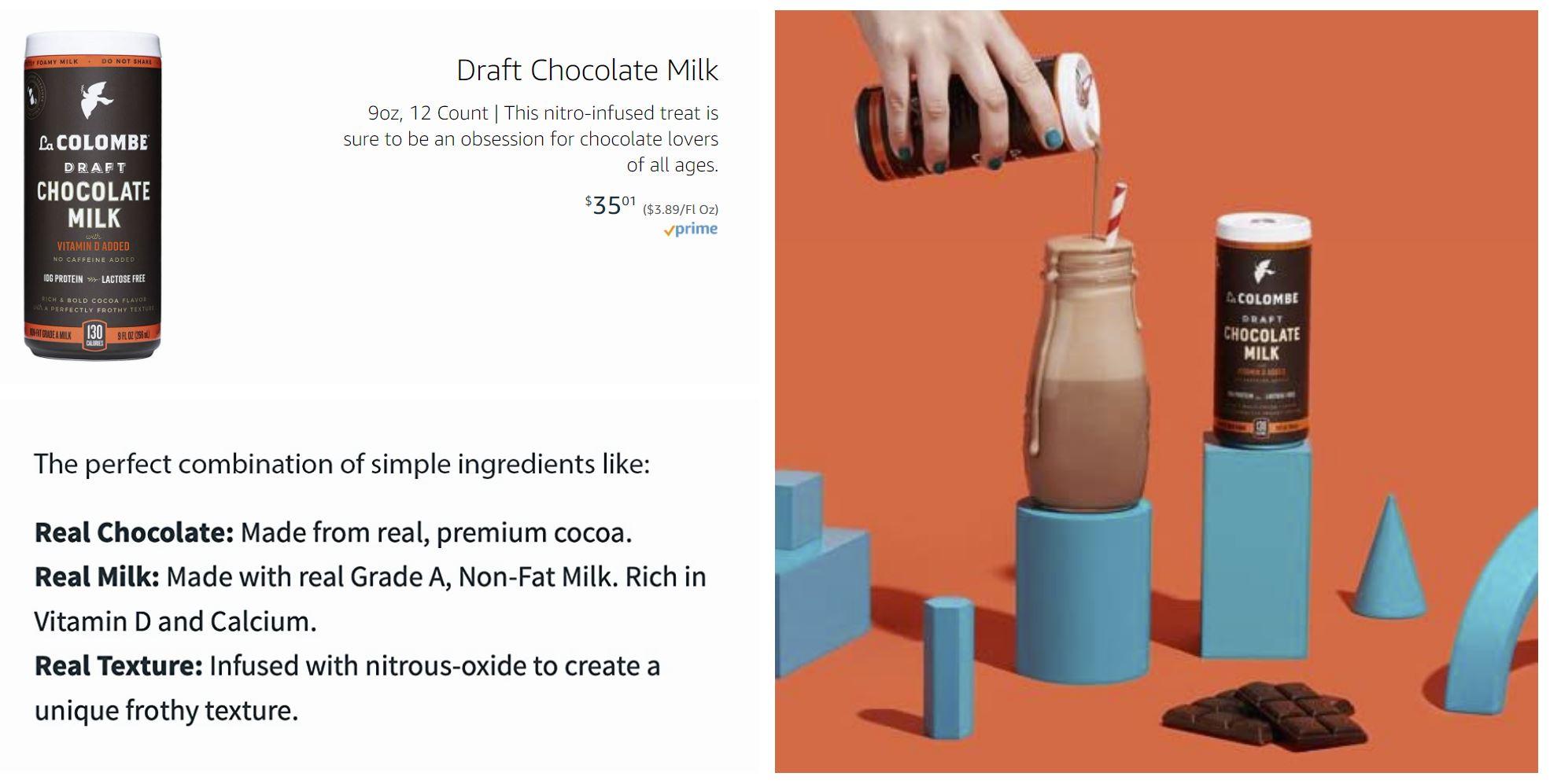 La Colombe draft chocolate milk on amazon