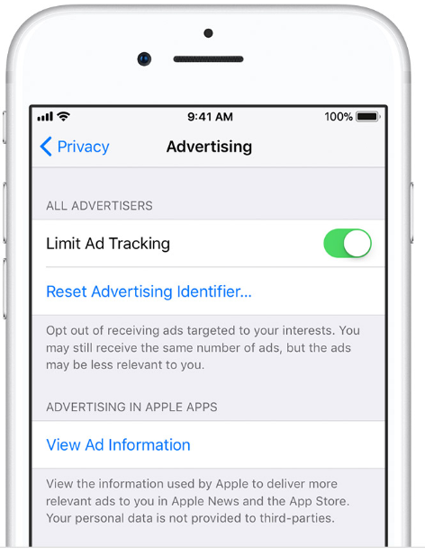 limit ad tracking button on iphone