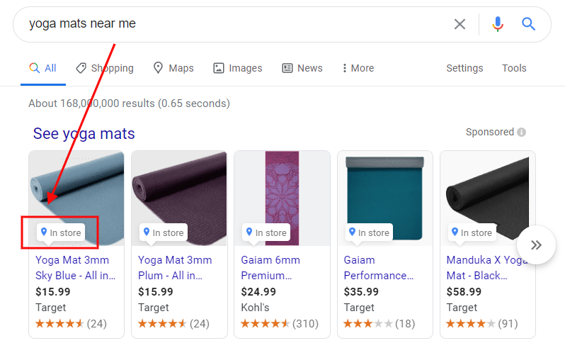 example of local inventory ads for yoga mats