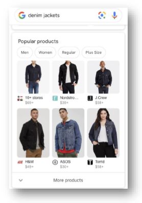 mobile search for popular products denim jackets