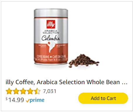 Product listing for illy Coffee on Amazon.com