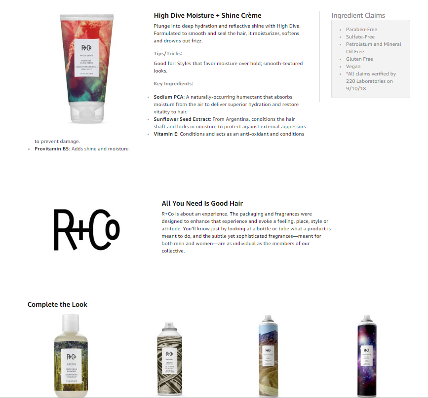 product experience page R+co