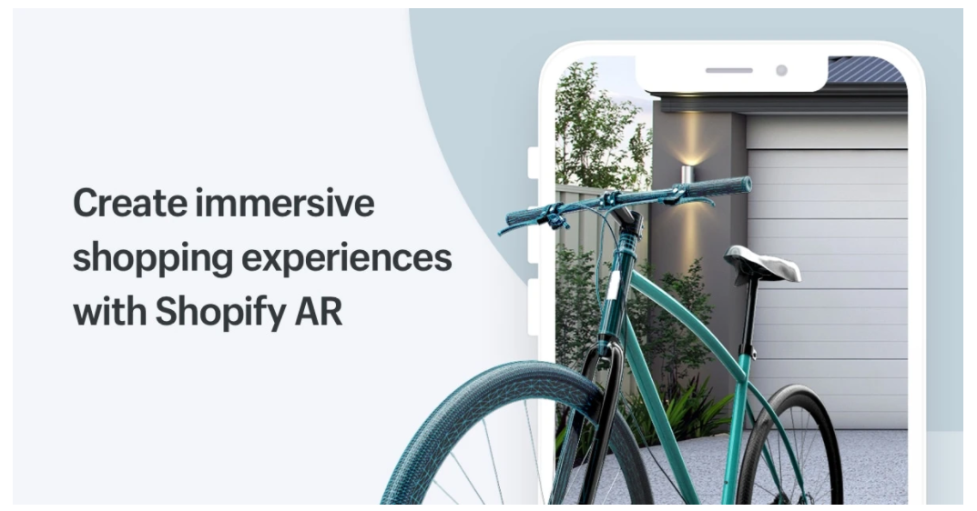 Promotional image of Shopify’s AR capabilities reading “Create immersive shopping experiences with Shopify AR”