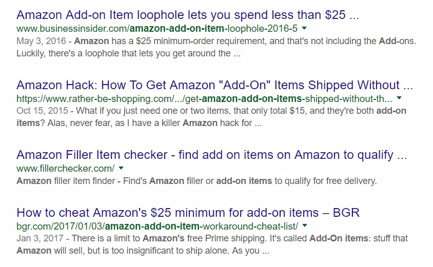 google searches for amazon add on items