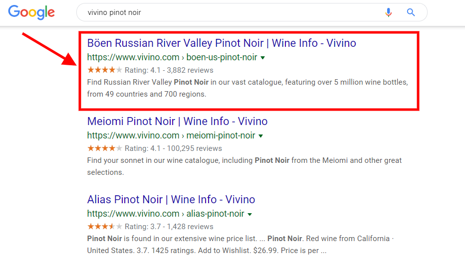 review ratings snippet for vivino wine