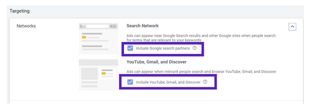 shopping campaigns in gmail and google network settings