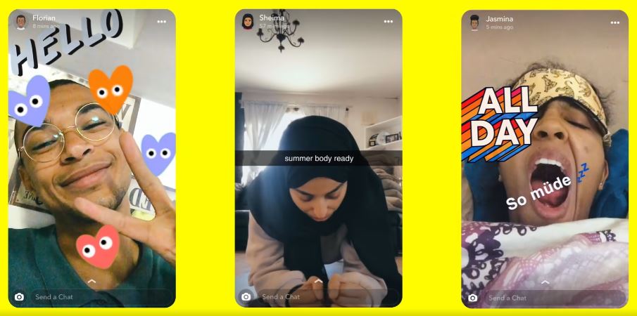 Three examples of how young adults use Snapchat