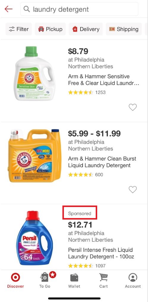 target laundy detergent mobile search results