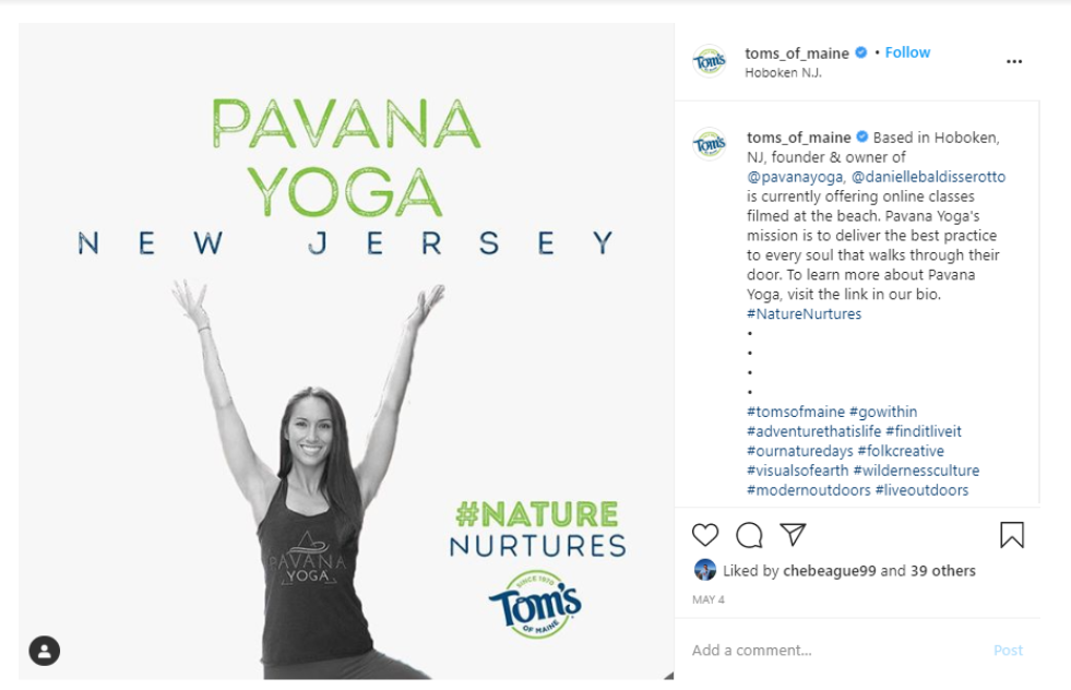 Tom’s of Maine microinfluencer marketing campaign with Pavana Yoga