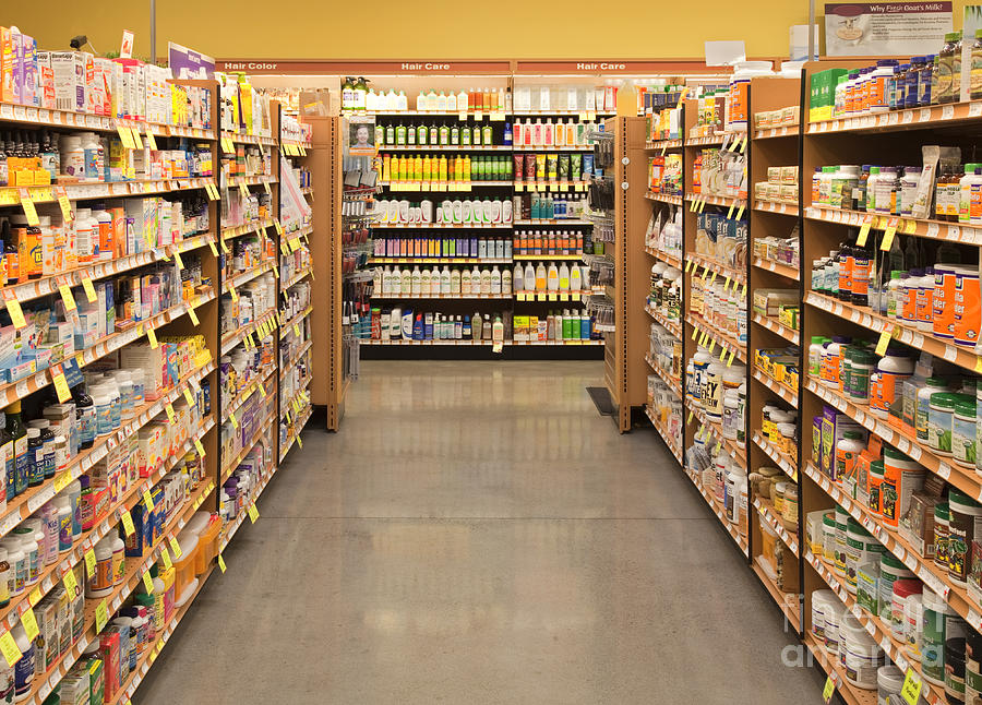 crowded vitamin supplements aisle 