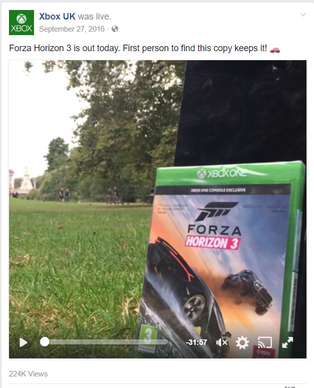 xbox ad example posted at the best time on facebook