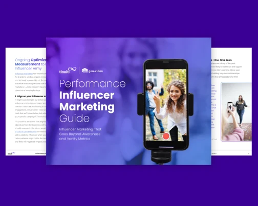 preview of performance influencer marketing guide with title slide and two sample pages