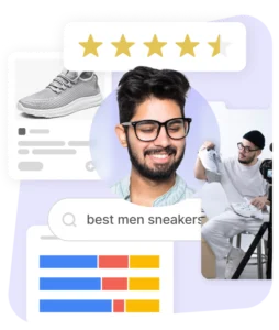 man smiling as he shops for sneakers