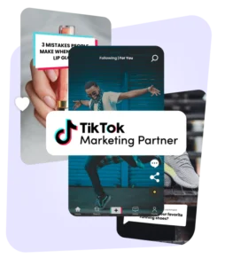 TikTok Marketing Partner badge overlaying TikTok screens