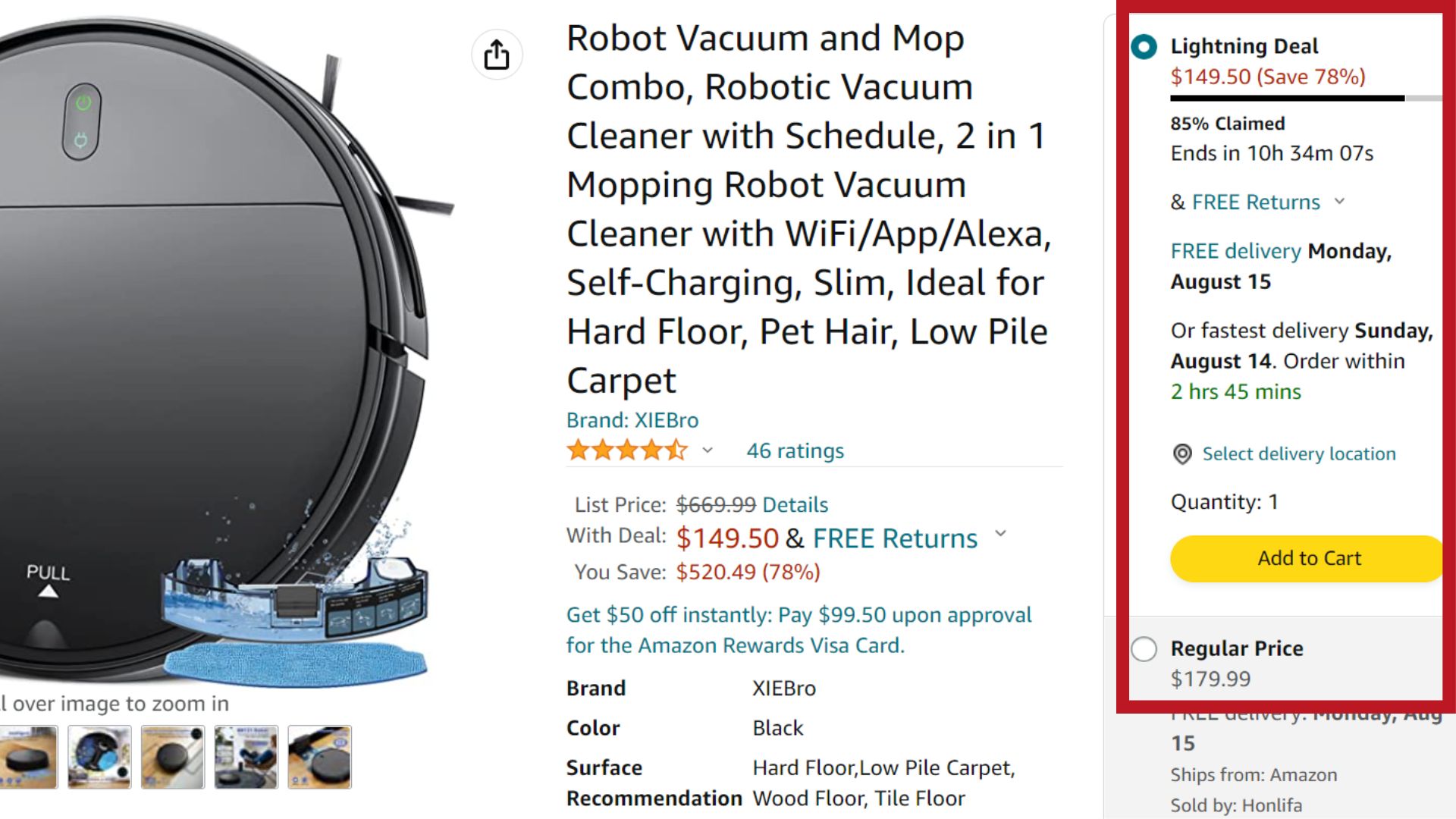 Example of Amazon Lightning Deal for Robot Vacuum