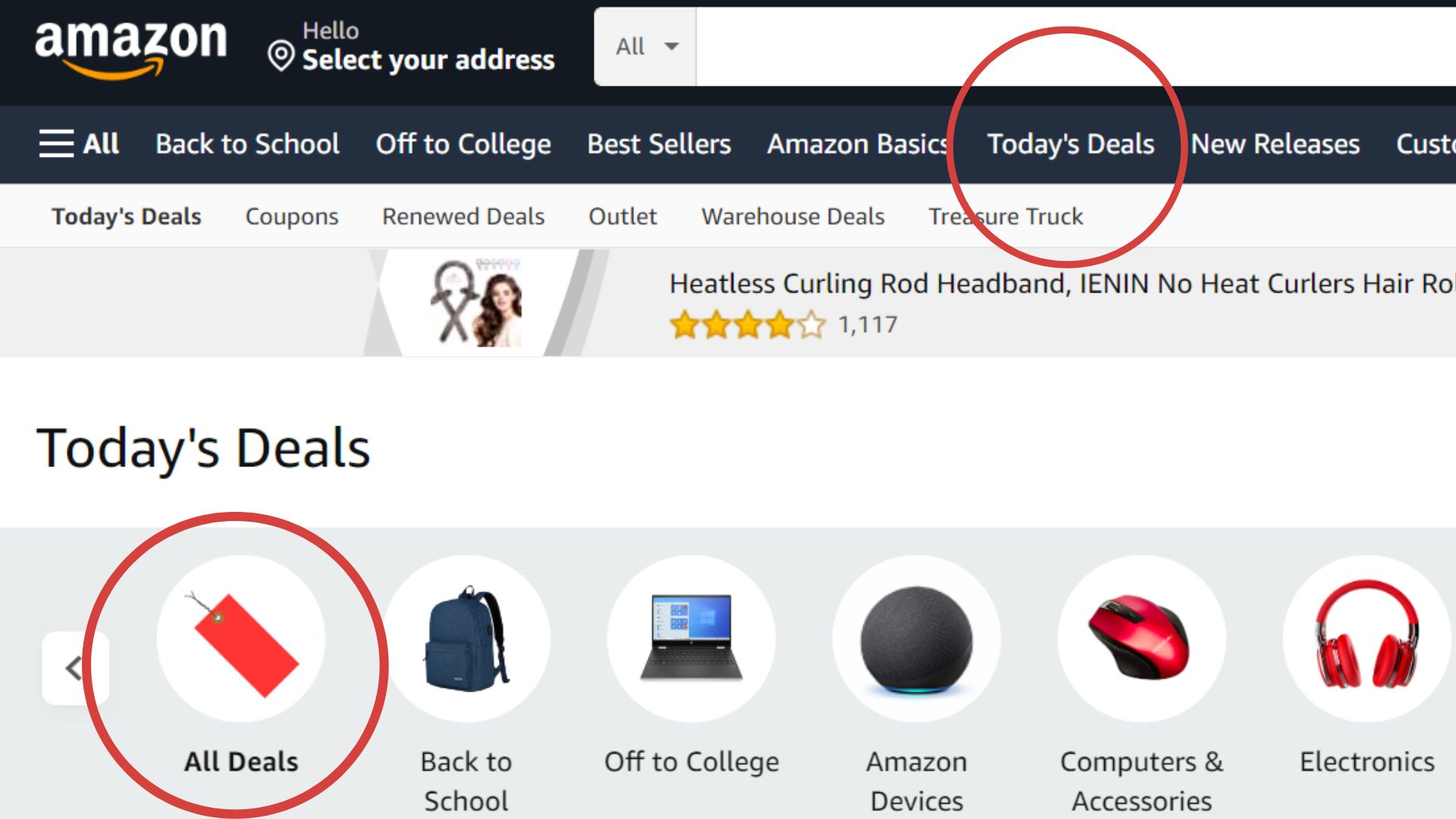 Screenshot of where to find Amazon Lightning Deals